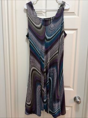 Sleeveless Swing Dress in Teal, Purple & Black Papa Vancouver